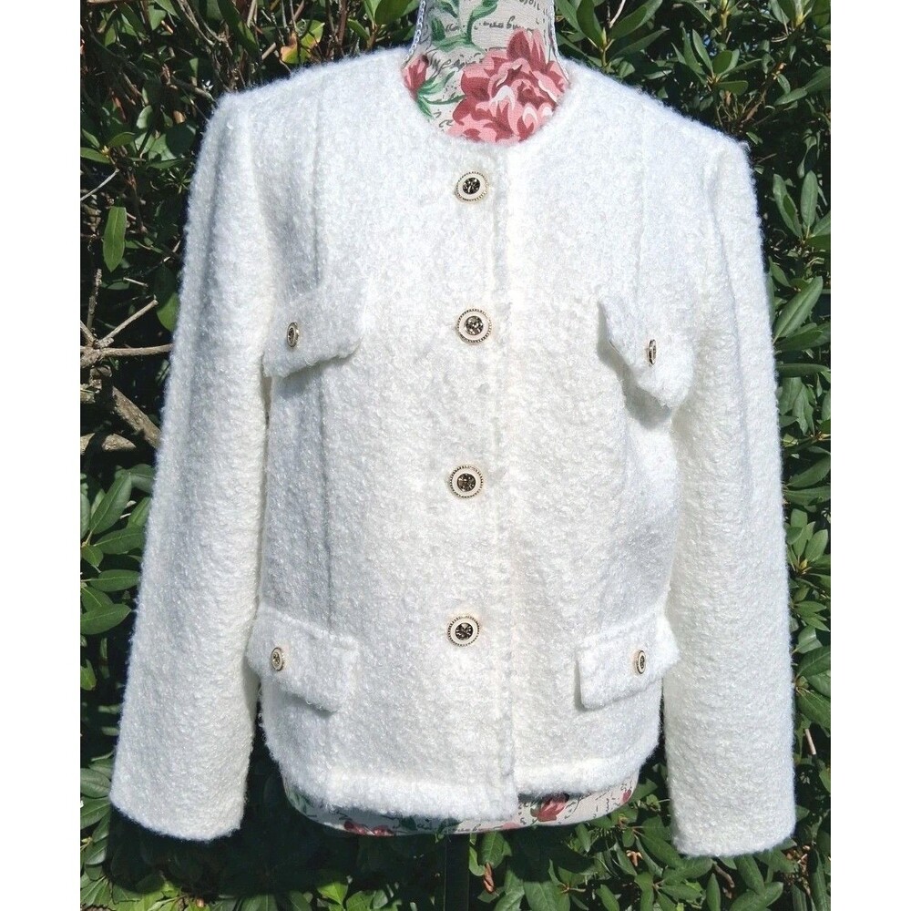 New York Snow White Boucle Blazer Jacket Women PXL Office Career Formal Winter
